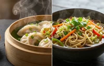Veg Momos with Vegetable Thukpa