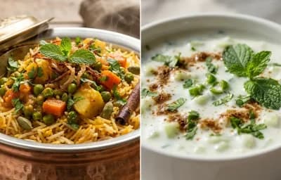 Vegetable Biryani with Cucumber Raita