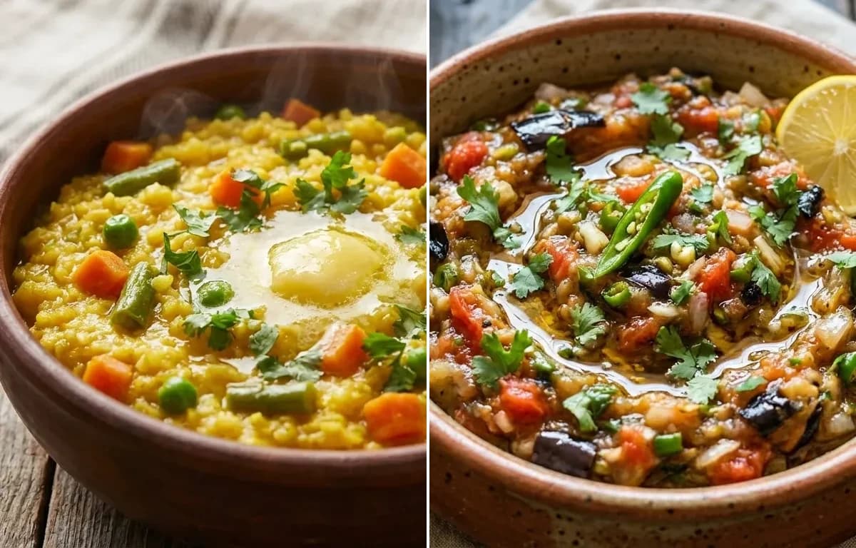 Vegetable Khichdi with Baingan ka Chokha