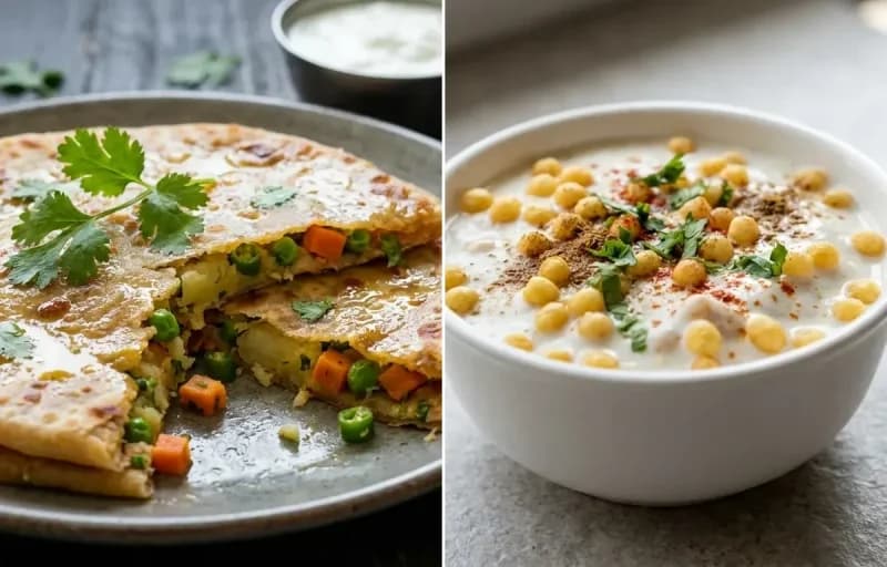 Vegetable Paratha with Boondi Raita