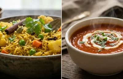 Vegetable Pulao with Tomato Soup