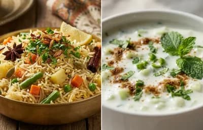 Vegetable Pulav with Cucumber Raita