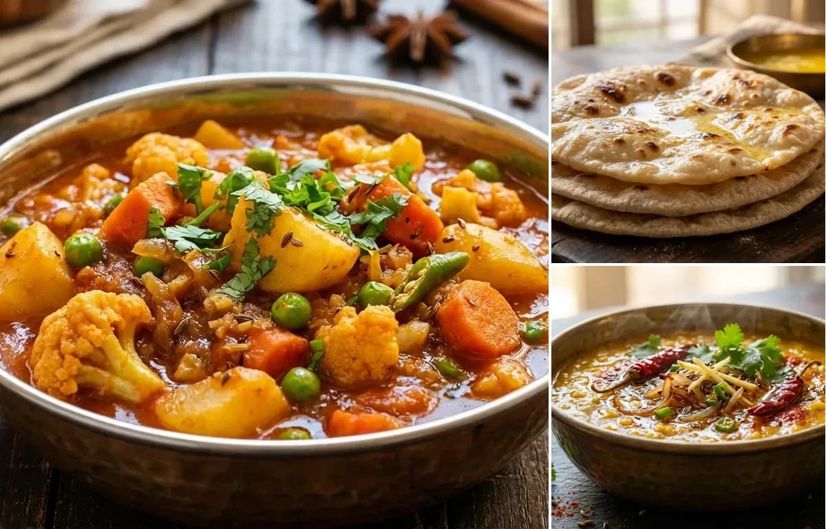 Vegetable Sabzi, Chapati and Dal Tadka