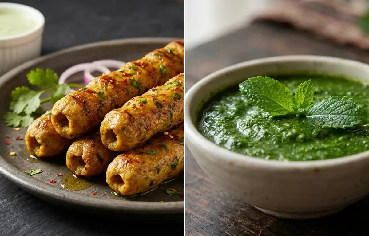 Vegetable Seekh Kebab with Mint Chutney
