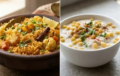 Vegetable Tahari with Boondi Raita