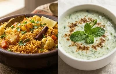 Vegetable Tahari with Mint Raita
