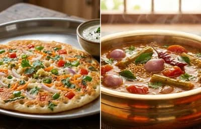 Vegetable Uthappam with Chettinad Sambar