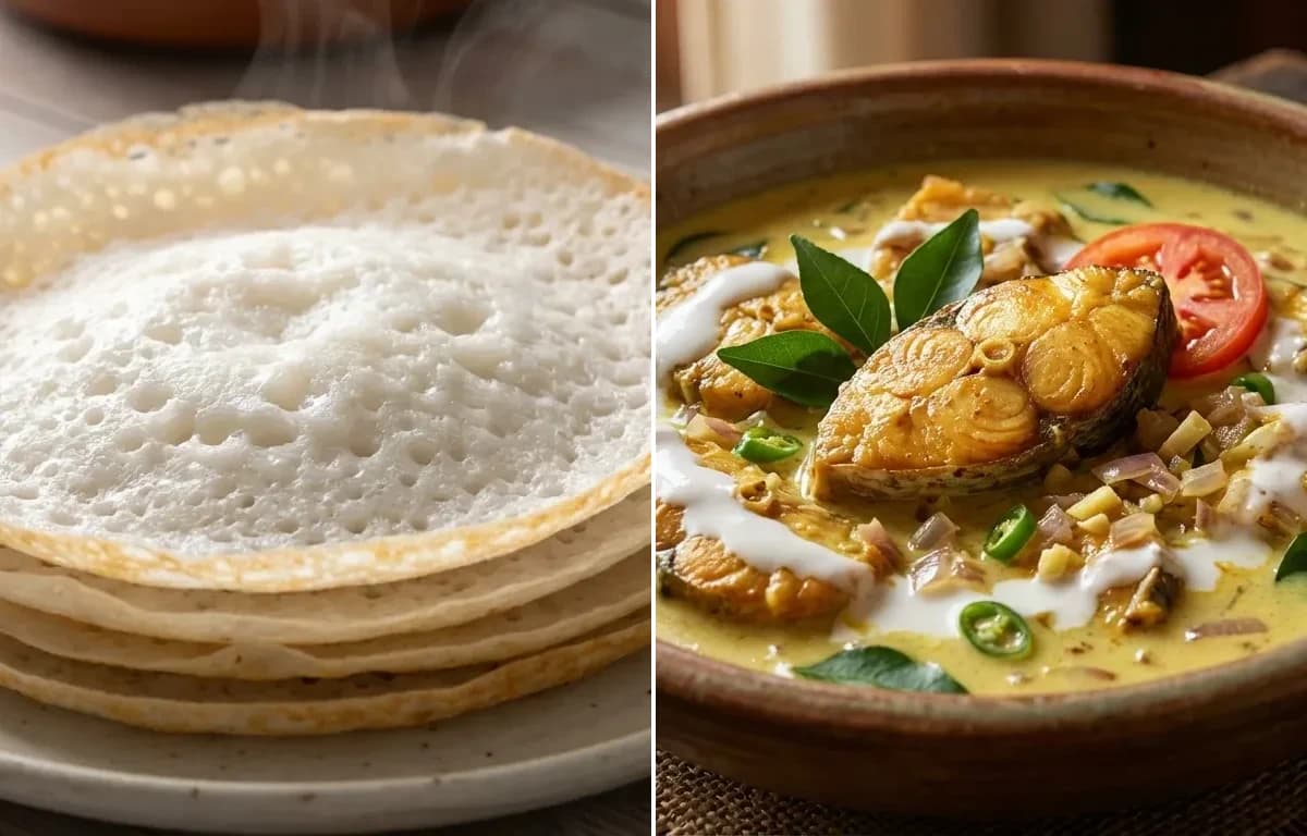 Vellayappam with Kerala Fish Molee