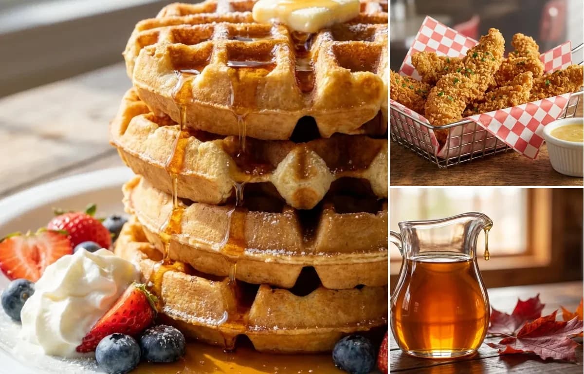 Waffles, Chicken Strips and Maple Syrup