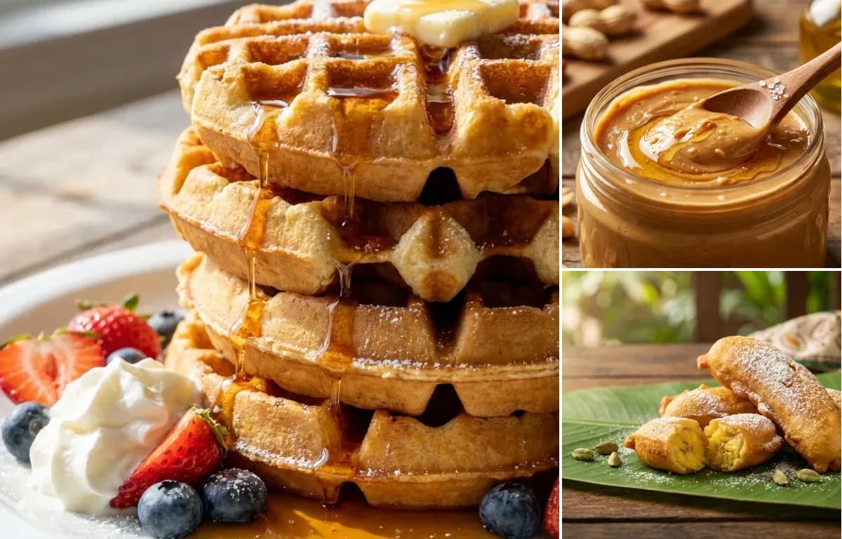 Waffles, Peanut Butter and Pazham Pori