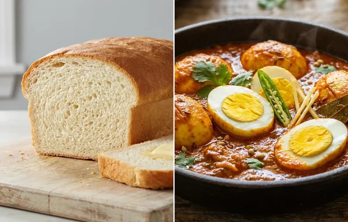 White Bread with Egg Masala Curry