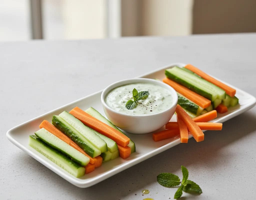 Cucumber Carrot Sticks With Mint Yogurt Dip