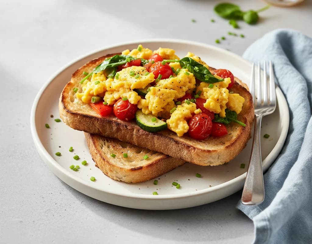 Scrambled Eggs with Veggies on Toast