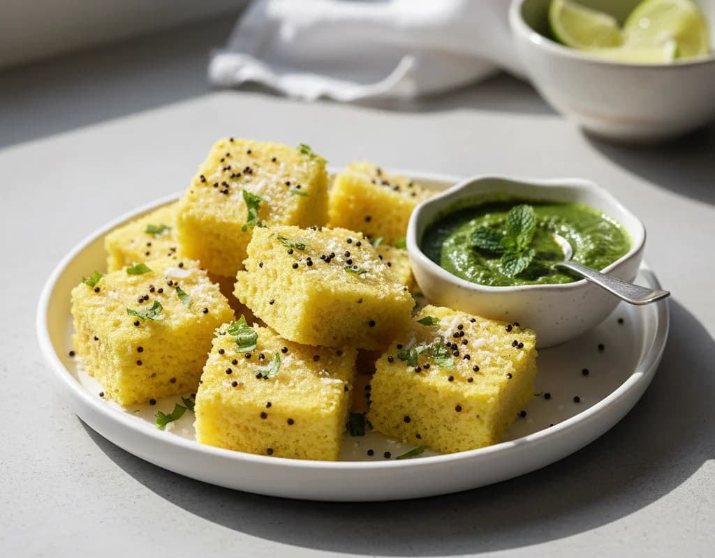 Dhokla With Green Chutney