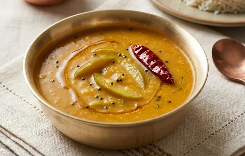 Steamed Basmati Rice, Aamer Tok Dal and Potol Bhaja - Recipe 2