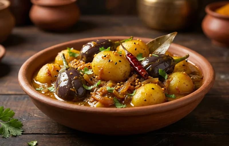 Steamed Basmati Rice, Aloo Guti aru Bengena Torkari and Mati Mahor Dal - Recipe 2