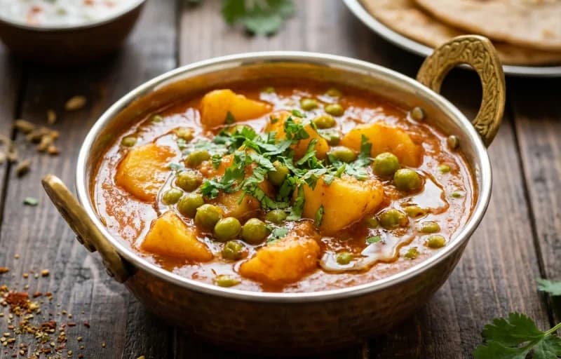 Aloo Matar Curry, Paratha and Mango Pickle - Recipe 1