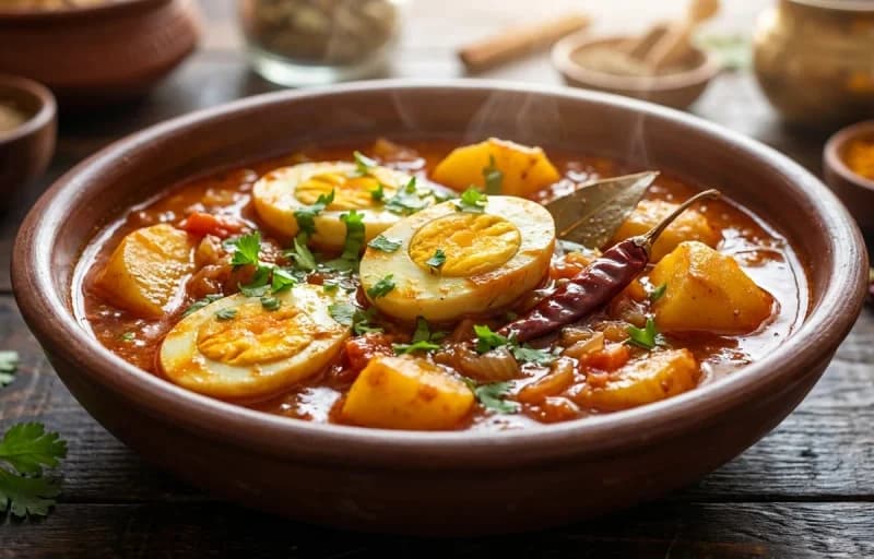 Anda Aloo Jhola, Bhaja Bhaat and Saaga Bhaja - Recipe 1