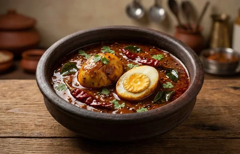 Andhra Egg Pulusu with Steamed Basmati Rice - Recipe 1