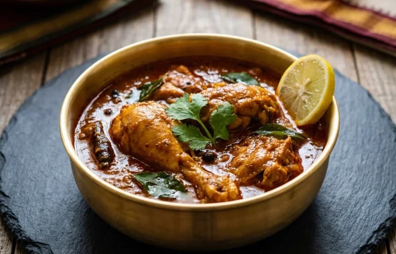 Andhra Kodi Kura, Steamed Rice, Vegetable Sambar and Appadam - Recipe 1