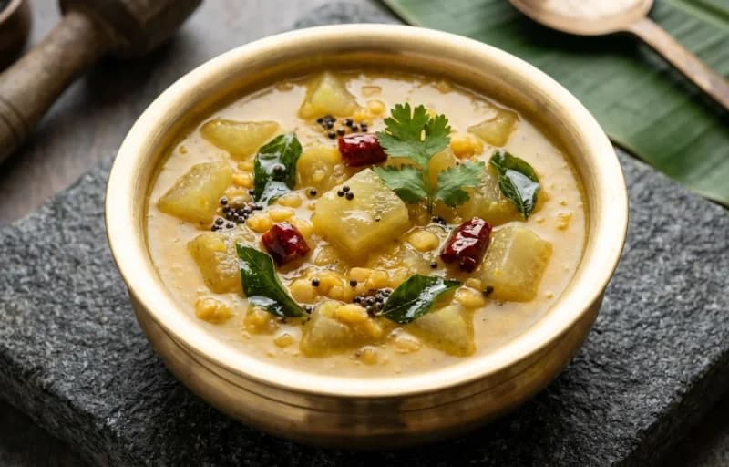 Ash Gourd Koddelu, Steamed Basmati Rice and Banana Palya - Recipe 1