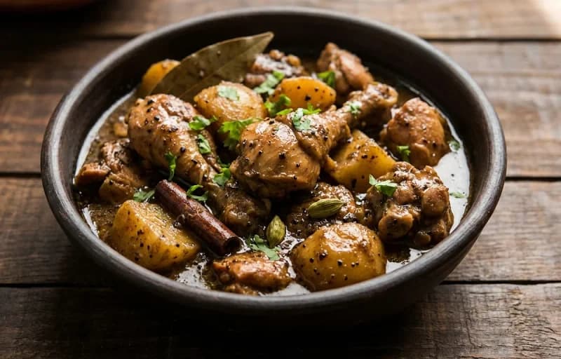 Assamese Black Pepper Chicken, Steamed Basmati Rice, Aloo Pitika and Kachumber Salad - Recipe 1