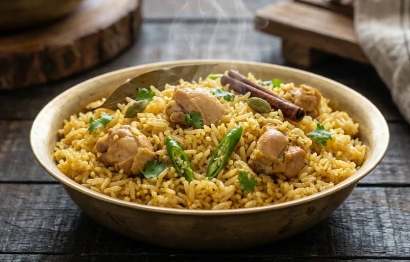 Assamese Chicken Pulao with Cucumber Raita - Recipe 1