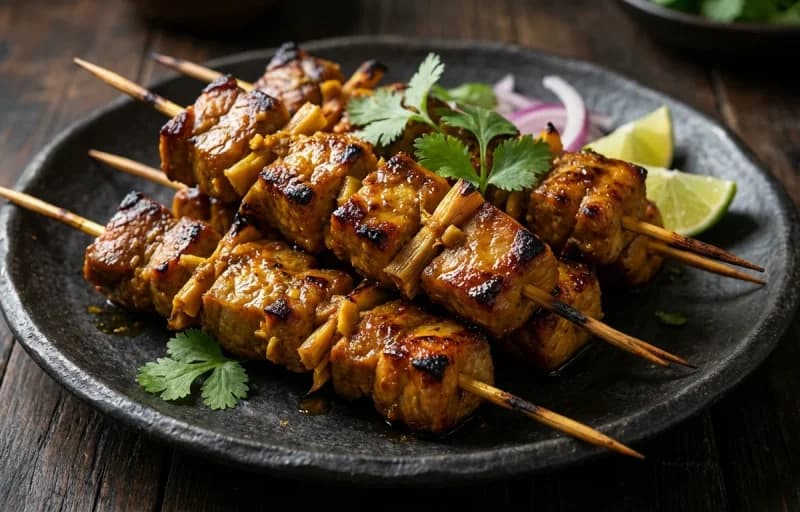 Assamese Pork Skewers, Bora Saul and Dhekia Xaak Bhaji - Recipe 1
