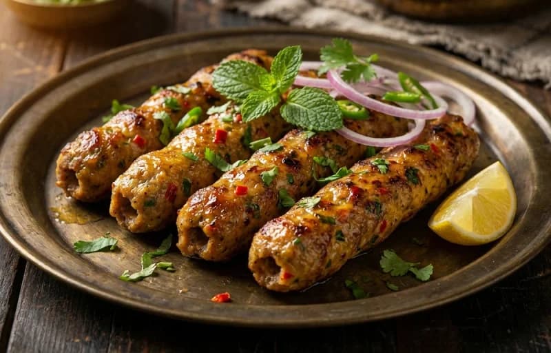Awadhi Seekh Kebab, Roomali Roti and Mint Chutney - Recipe 1