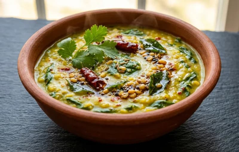 Steamed Rice, Bachali Kura Pappu, Cauliflower Vepudu and Tomato Rasam - Recipe 2