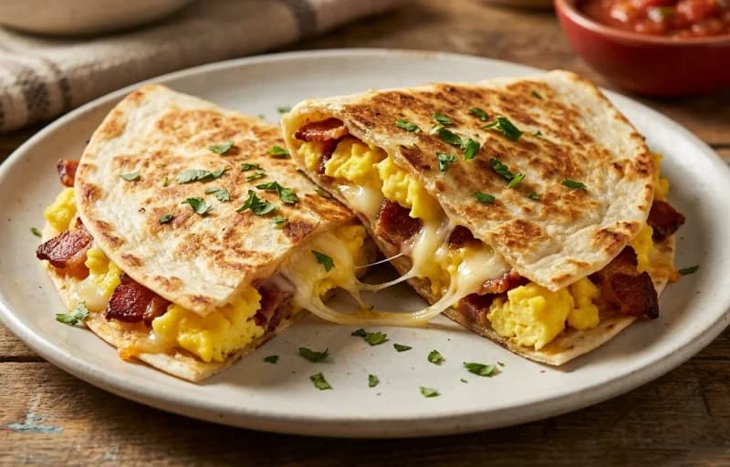 Bacon and Egg Quesadilla, Egg Masala Fry, Pan-Fried Bacon and Grilled Cheese - Recipe 1