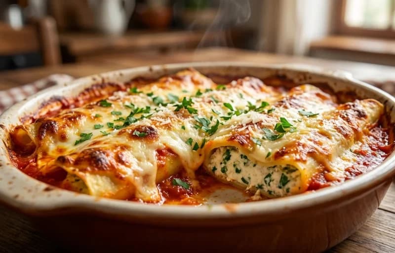 Baked Manicotti with Garlic Bread - Recipe 1