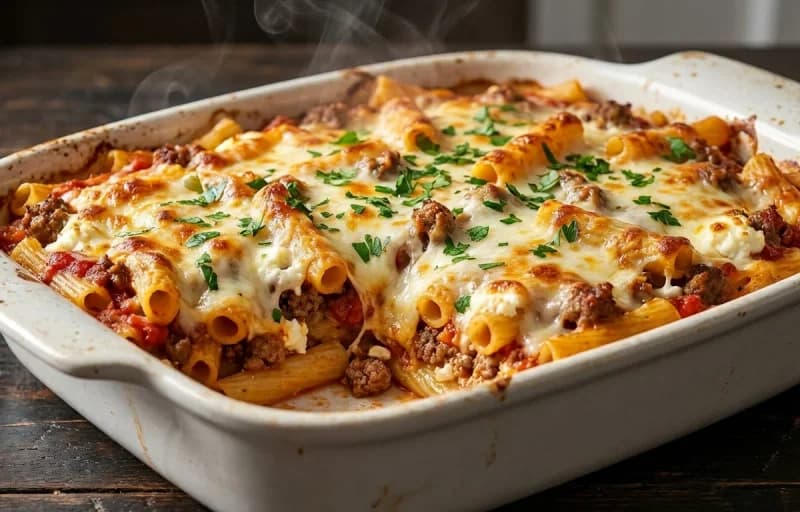 Baked Ziti Casserole, Garlic Bread and Side Salad - Recipe 1