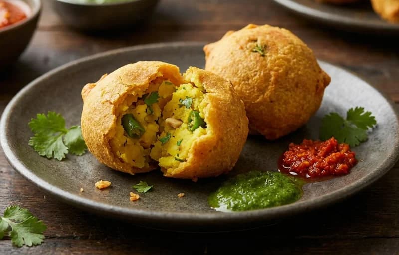 Batata Vada, Vegetable Sambar and Coriander Mint Chutney - Recipe 1