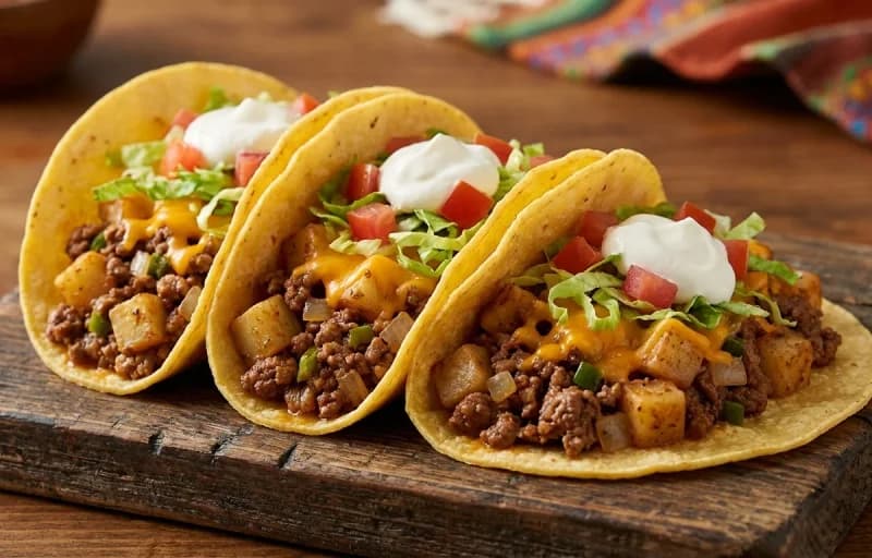 Beef and Potato Tacos, Spanish Rice and Pinto Beans - Recipe 1