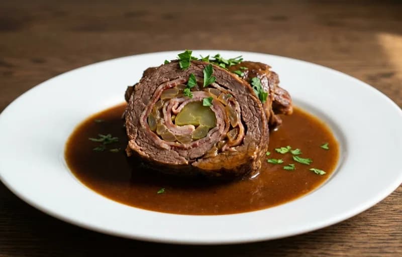 Beef Rouladen, Brown Gravy, Mashed Potatoes and Sweet and Sour Red Cabbage - Recipe 1