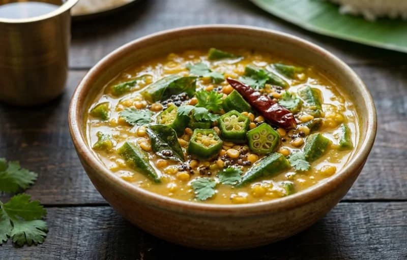 Steamed Basmati Rice, Bendekayi Huli and Southekai Kosambari - Recipe 2