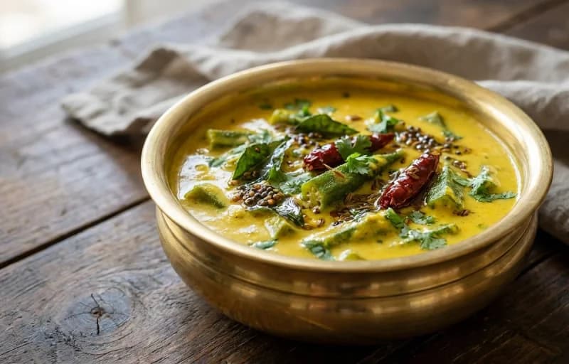 Bendi Kadi, Steamed Basmati Rice and Bhindi Fry - Recipe 1