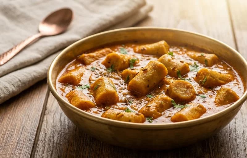 Besan Gatte ki Sabzi, Roti and Steamed Basmati Rice - Recipe 1