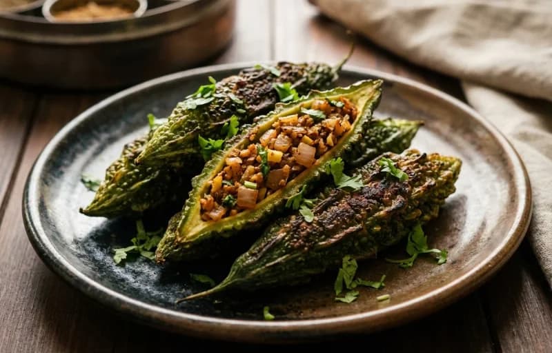 Bharwa Karela, Phulka and Arhar Dal Fry - Recipe 1
