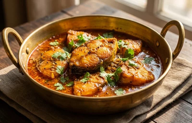 Bihari Fish Kalia, Steamed Basmati Rice and Aloo Posto - Recipe 1