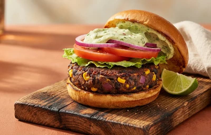 Black Bean Burger with Green Chile Mayo with Side Salad - Recipe 1