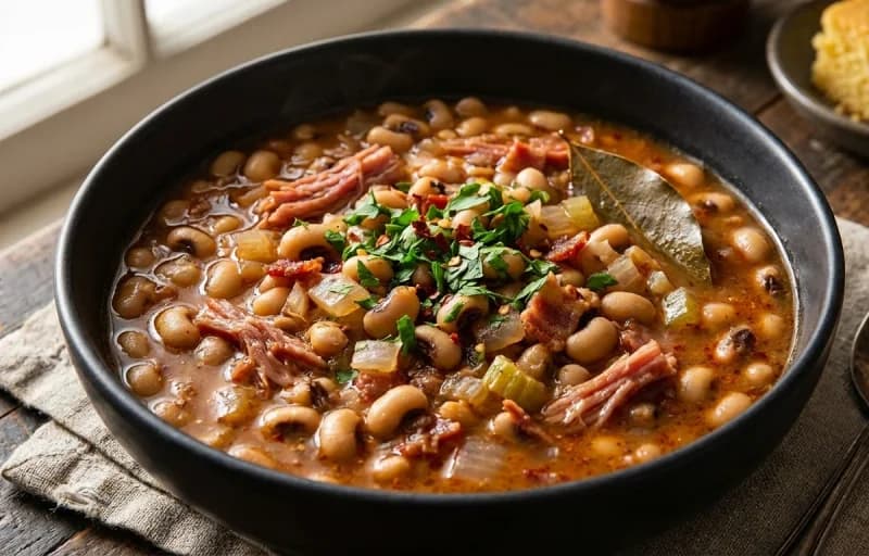 Black-Eyed Peas, Collard Greens, Cornbread and Smoky Ham Hocks - Recipe 1