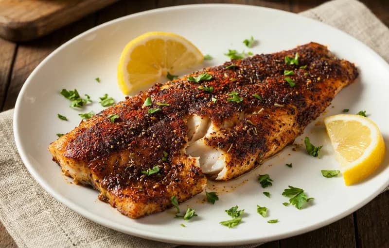 Blackened Redfish, Dirty Rice and Garlic Green Beans - Recipe 1