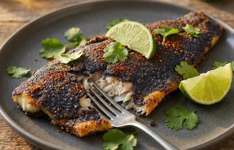 Blue Corn Crusted Trout, Herbed Wild Rice and Sauteed Spinach with Garlic - Recipe 1