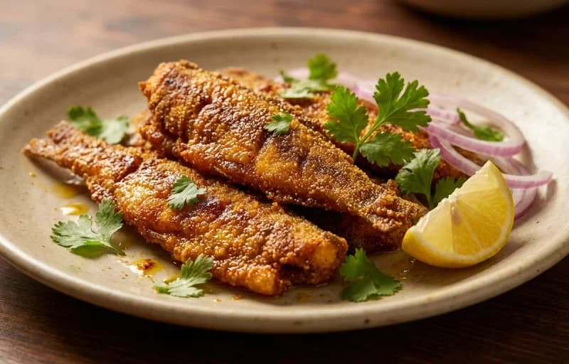 Bombil Fry, Varan Bhaat and Green Chili Thecha - Recipe 1