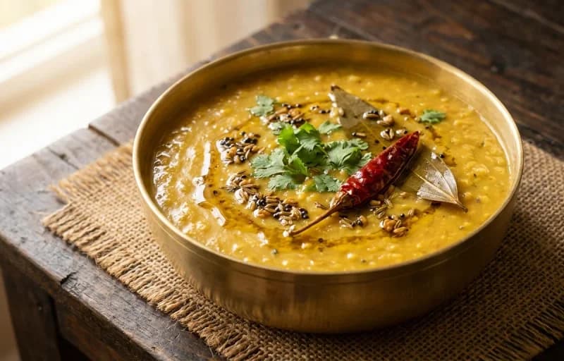 Steamed Basmati Rice, Bootor Dail, Egg Pitika and Xaak Bhaji - Recipe 2