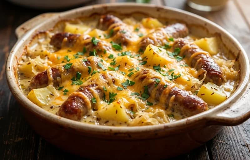 Bratwurst Casserole, Mashed Potatoes and Sauerkraut - Recipe 1