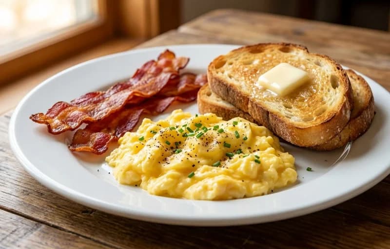 Breakfast Plate, Anda Bhurji, Pan-Fried Spam, Hawaiian-Style Portuguese Sausage and Steamed Basmati Rice - Recipe 1