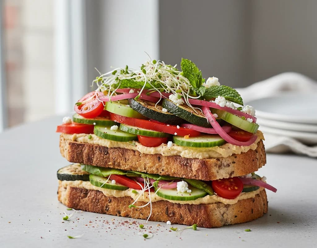 Hummus Toast With Veggies